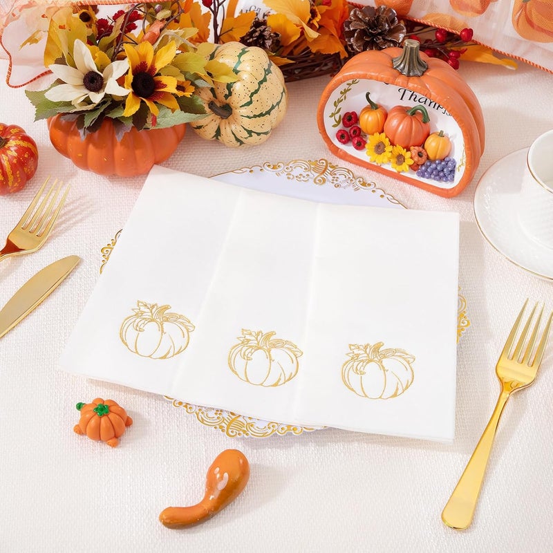 Joyido 50PCS Thanksgiving Pumpkin Napkins - Heavy Duty Fall Pumpkin Paper Napkins - Thanksgiving Disposable Hand Towels for Friendsgiving Table Decor Party Supplies - Image 4